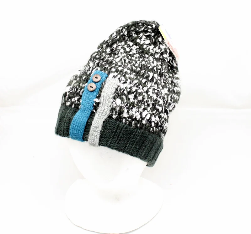 Fashion Knit Hat Button Trim - Black