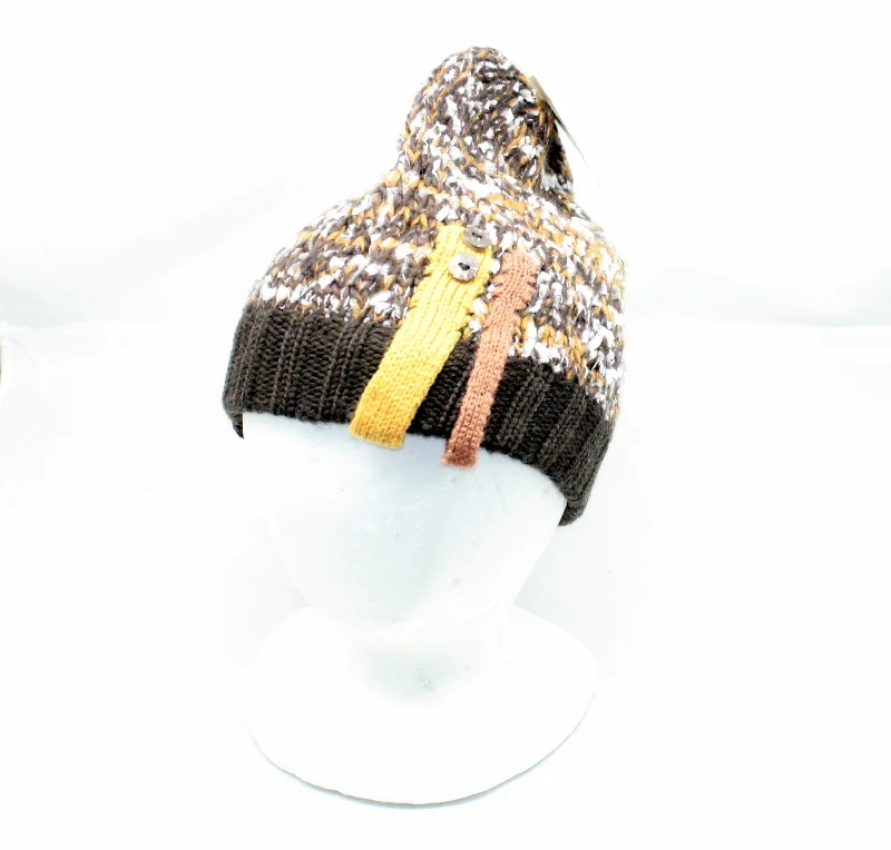 Fashion Knit Hat Button Trim - Brown