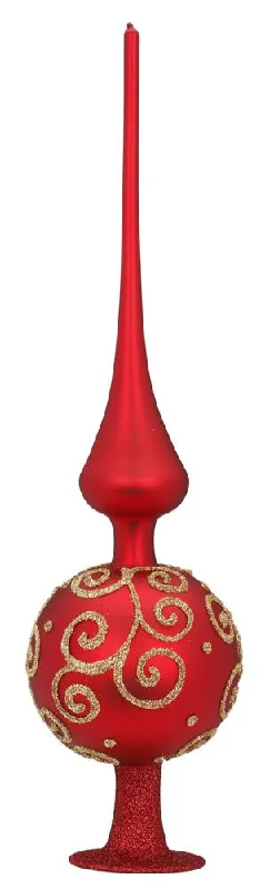 Barocco Tree Topper, red matte with gold, 13" by Inge Glas of Germany