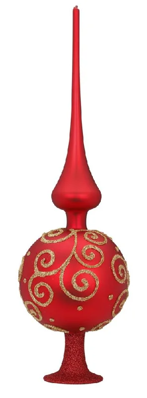 Barocco Tree Topper, red matte with gold, 14.2" by Inge Glas of Germany