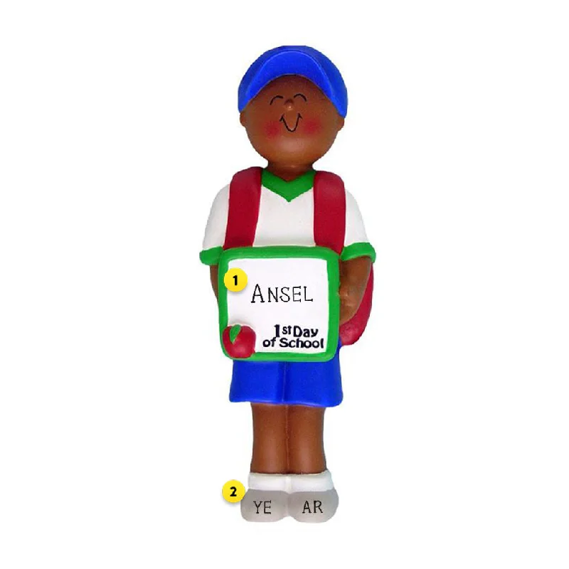 Personalized 1st Day of School Ornament - African-American Male