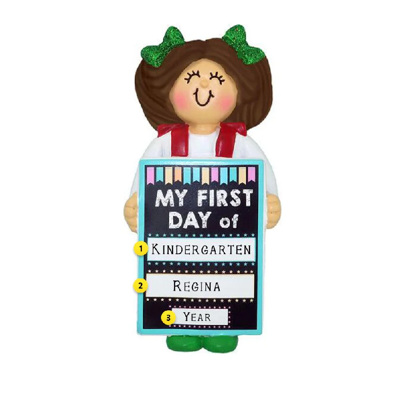 Personalized My 1st Day of School Ornament - Female-Brunette