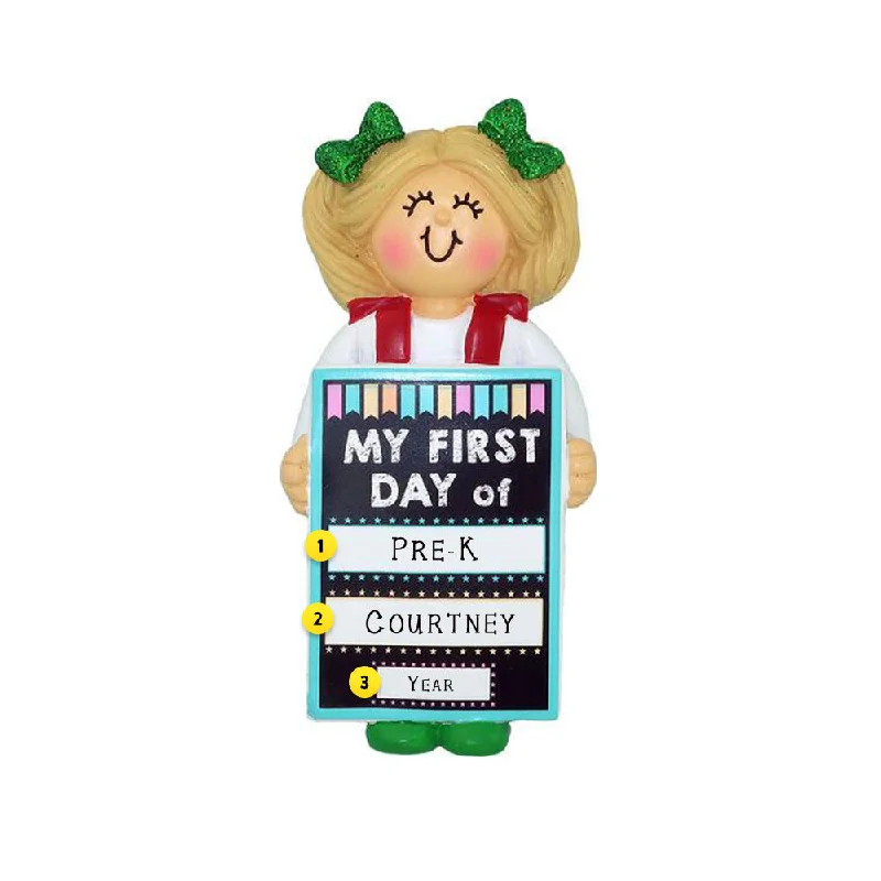 Personalized My 1st Day of School Ornament - Female Blonde