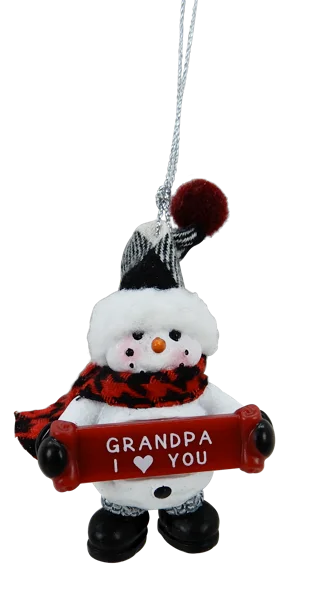 2.5" Snowman Ornament - Grandpa I (heart) You