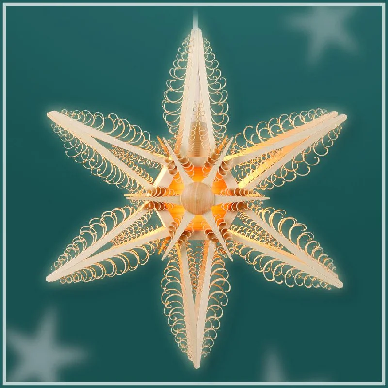 Illuminated Hanging Star, double, 32cm, 6 curl trees with 6 small curl tree center, with accent by Martina Rudolph