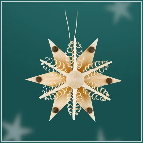 Pine Star with 6 flat tree center, 8cm, natural, dark dot accent by Martina Rudolph