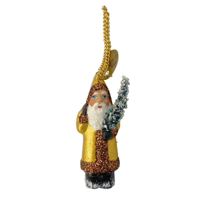 Santa with Tree, Paper Mache Ornament, 24 karat gold, by Ino Schaller