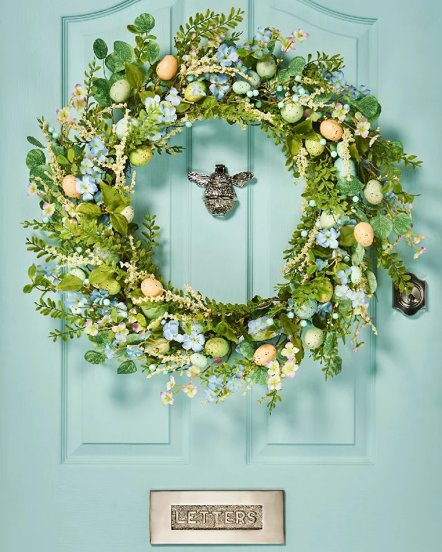 Artificial Floral Egg Wreath, Blue, 28 Inch