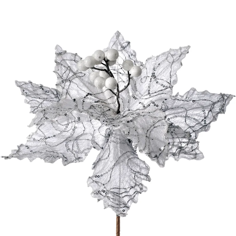 Artificial Poinsettia Flower, White, 32 cm