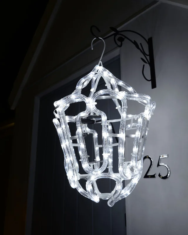 White Hanging Lantern Rope Light Silhouette, 36 cm