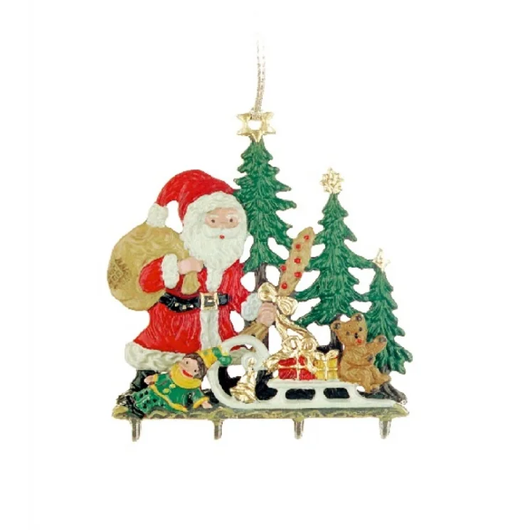 3D Santa with Three Trees Pewter Ornament by Kuehn Pewter