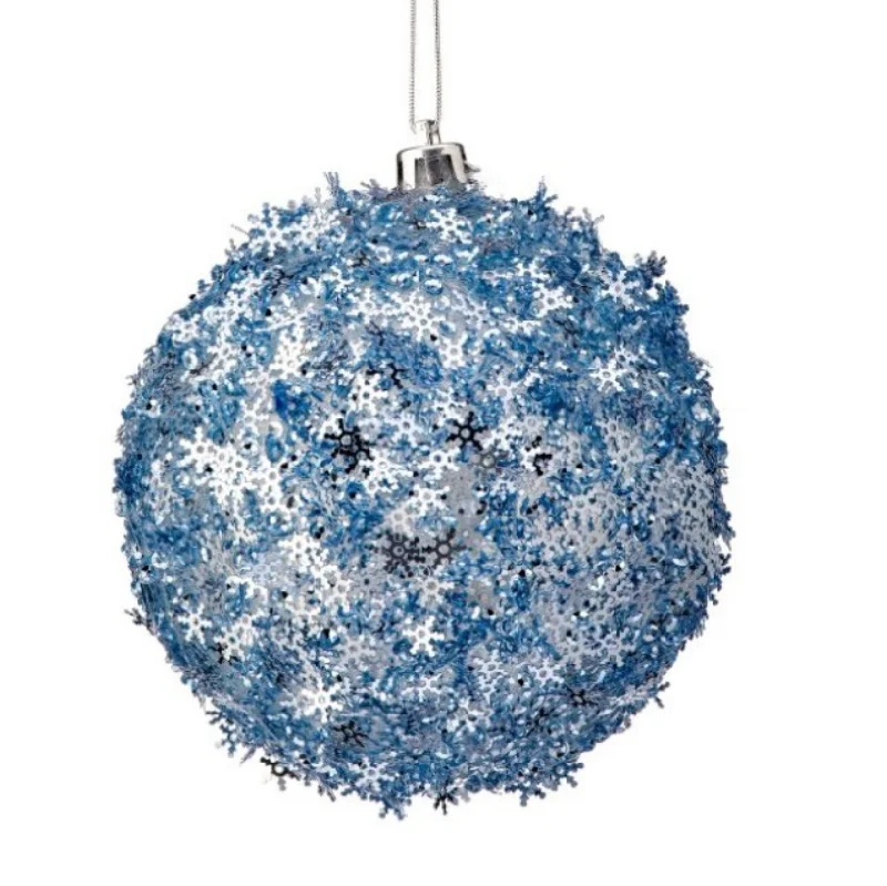 Metallic Snowflake Ball Ornament, 4" (Aqua)