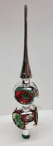 6 Reflector Silver Tree Topper with Red and Green Glitter by Hausdorfer Glas Manufaktur