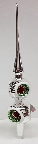 6 Reflector Silver Tree Topper with Red, Green and White Glitter by Hausdorfer Glas