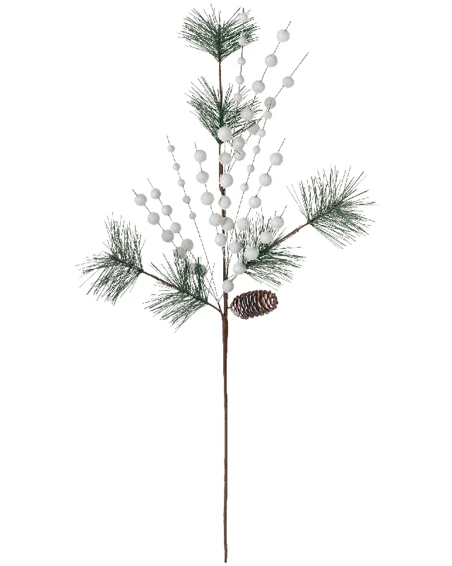 Artificial Berries and Pinecone Pick, White, 66 cm