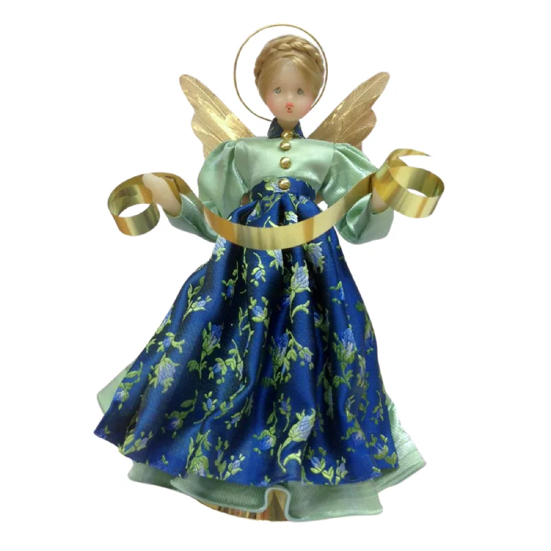 8 1/2" Light Blue with Dark Blue Brocade Apron Wax Angel by Margarete and Leonore Leidel