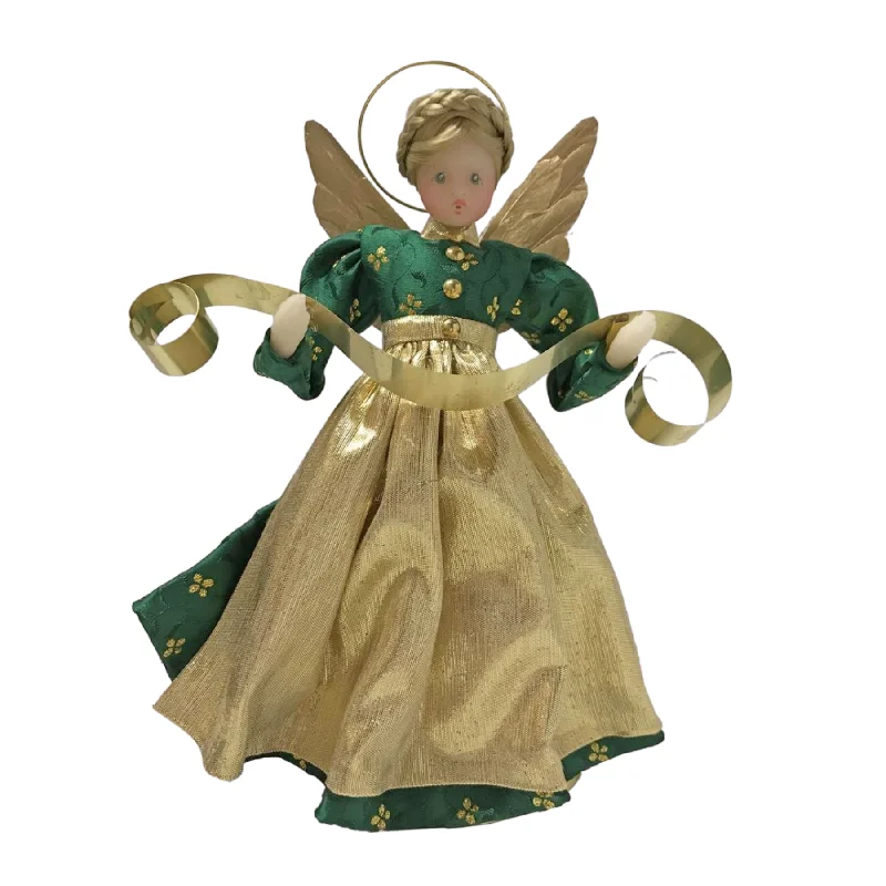 8.5" Angel in Green Dress with Gold Apron by Lenore Leidel in Iffeldorf