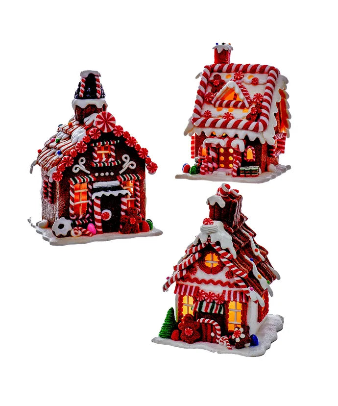 8" Battery-Operated LED Brown Gingerbread House Ornaments, 3 Assorted (sold individually)