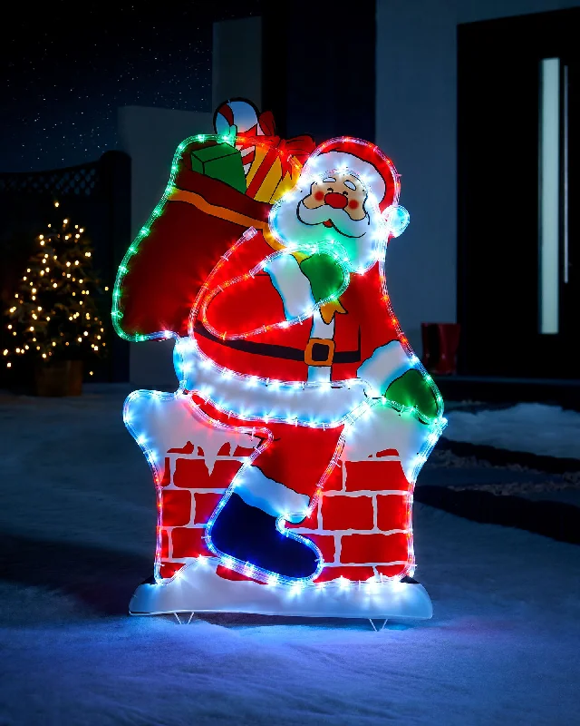 Santa on Chimney Rope Light Silhouette, 95 cm