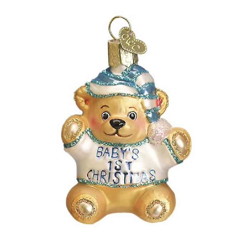 Baby's First Christmas, Blue Teddy Bear Ornament - Old World Christmas