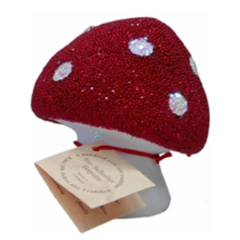 Beaded Mushroom Paper Mache Figurine by Ino Schaller