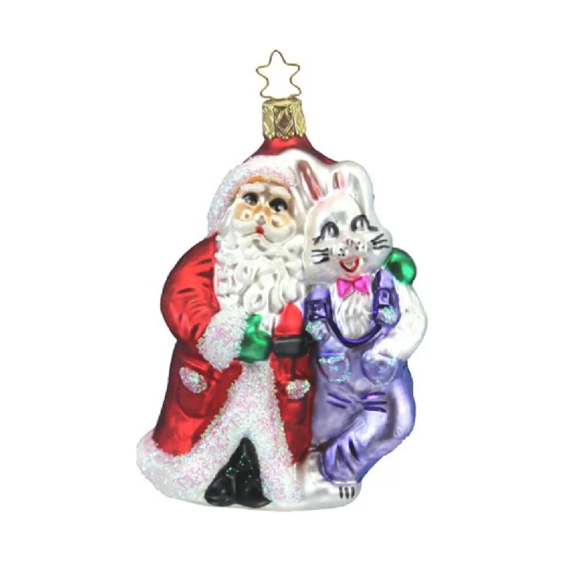 Believing in Each Other Santa Claus and Easter Bunny Ornament by Inge Glas of Germany