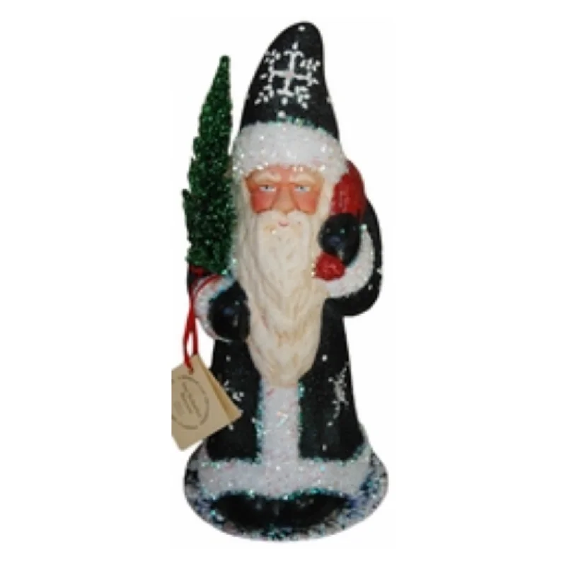 Black Glitter with White Flakes Santa Paper Mache Candy Container by Ino Schaller