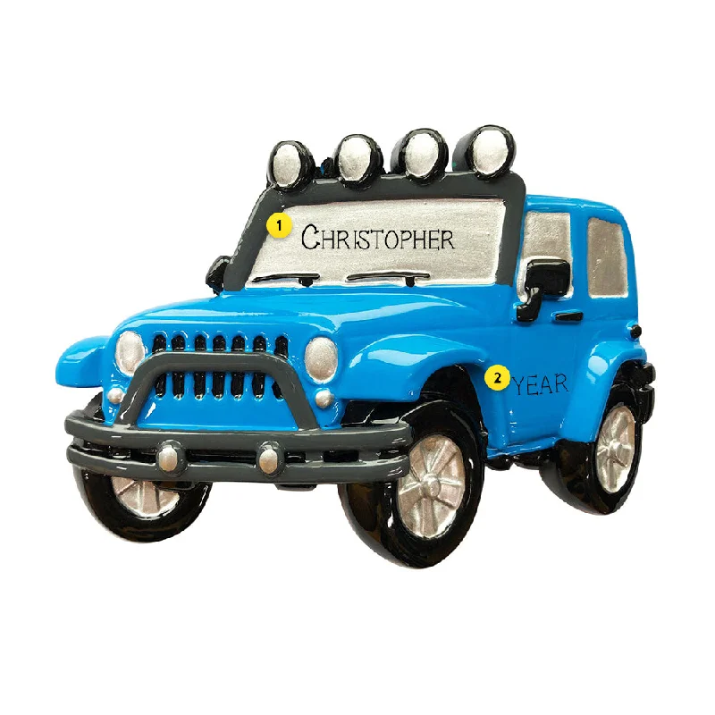 Personalized Blue Jeep Ornament