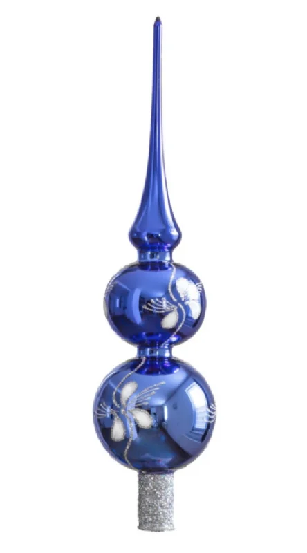 Orchid Twist Two Kugel Finial Tree Topper, shiny blue by Glas Bartholmes