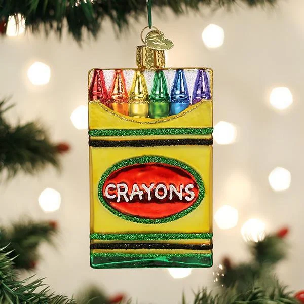 Box of Crayons Glass Ornament