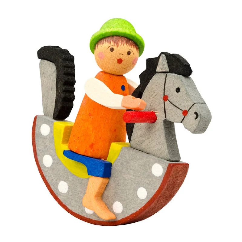 boy on rocking horse, Grey horse by Graupner Holzminiaturen