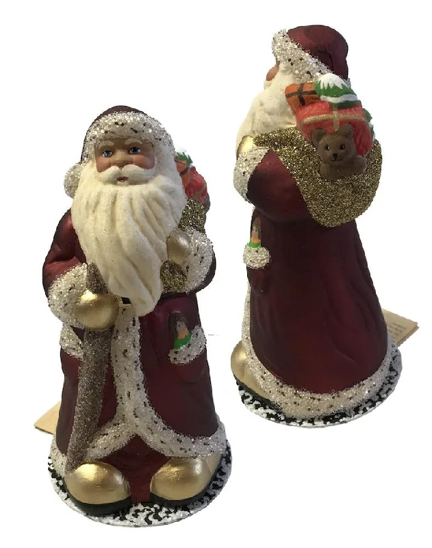 Burgundy Santa with Big Feet, Paper Mache Candy Container by Ino Schaller