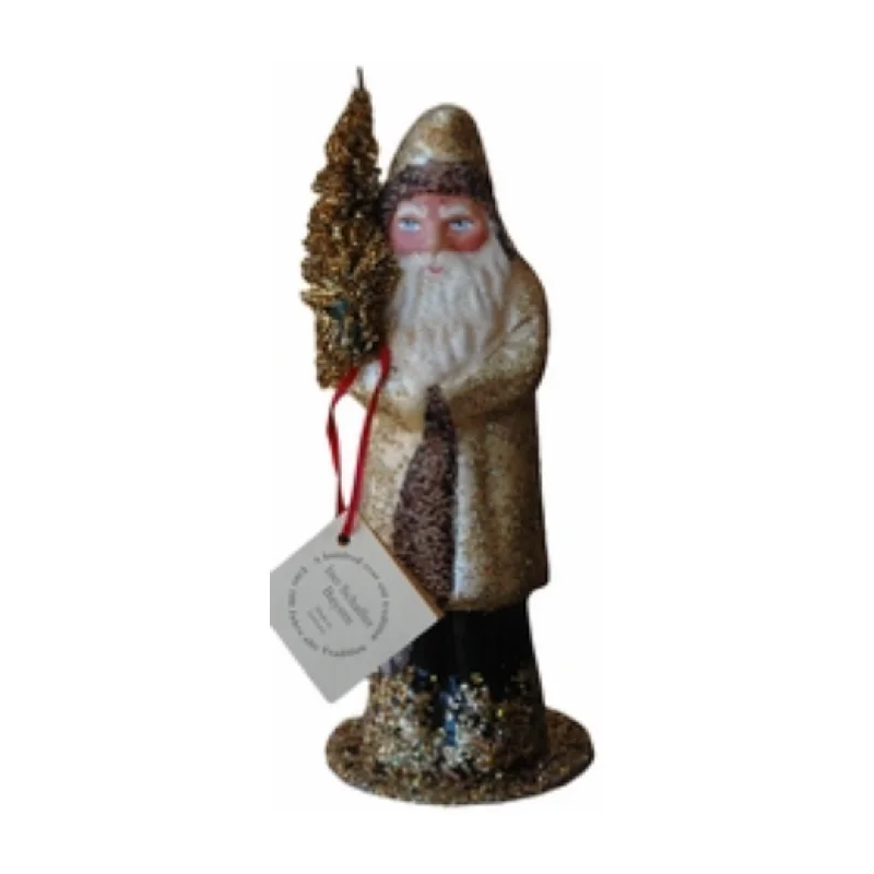 Champagne/Brown Coated Santa Paper Mache Candy Container by Ino Schaller