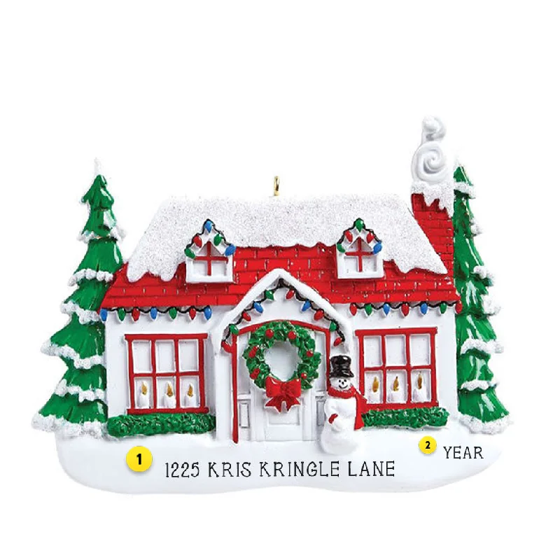 Personalized White Christmas House Ornament