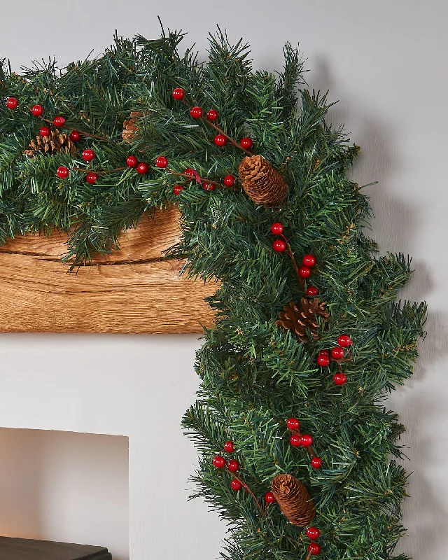 Extra Thick Mixed Pine Garland, Pinecones & Berries, 9 ft