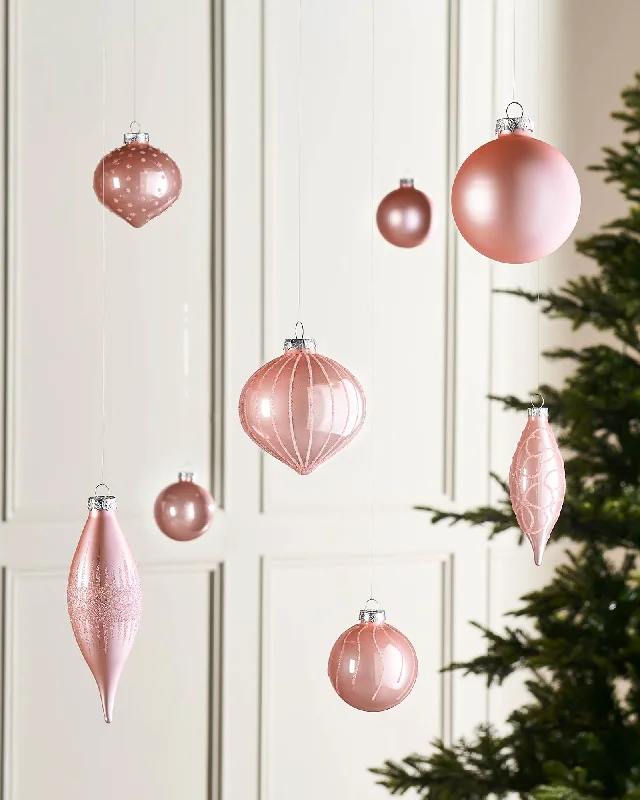 Baby Pink Glass Baubles, 20 Pack