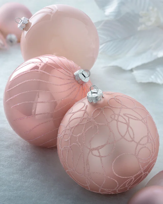 Baby Pink Glass Baubles, 3 Pack, 13 cm