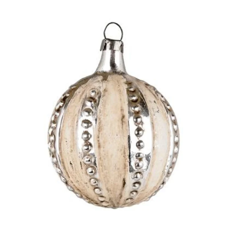 Cream Striped Kugle Ornament by Marolin Manufaktur