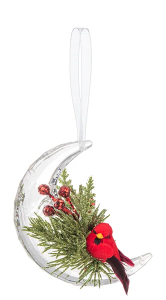 Crystal Crescent Moon Cardinal Ornament