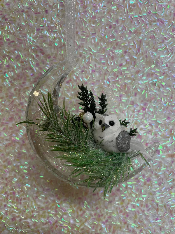 Crystal Crescent Moon Owl Ornament