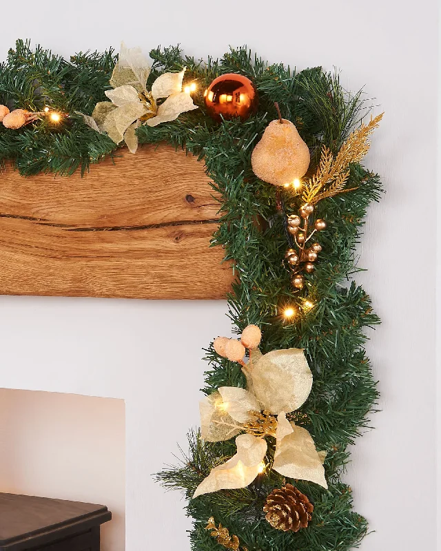 Pre-Lit Decorated Garland, Copper/Gold, 9 ft