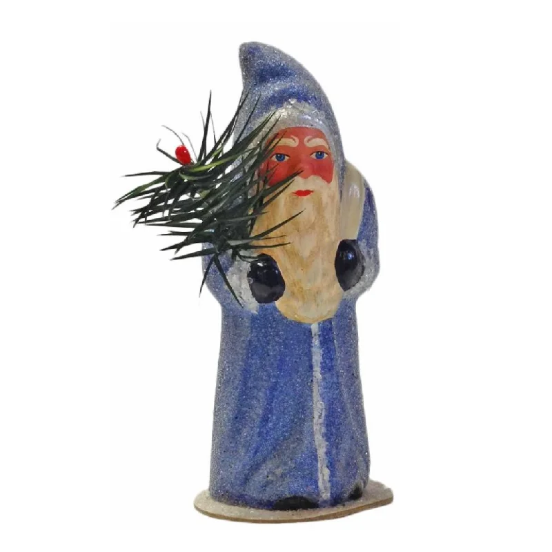 Dusty Blue Santa, One of a Kind Paper Mache Candy Container by Ino Schaller