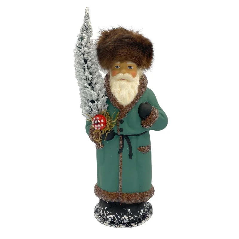 Dusty Green Coat Santa with Fur Hat by Ino Schaller