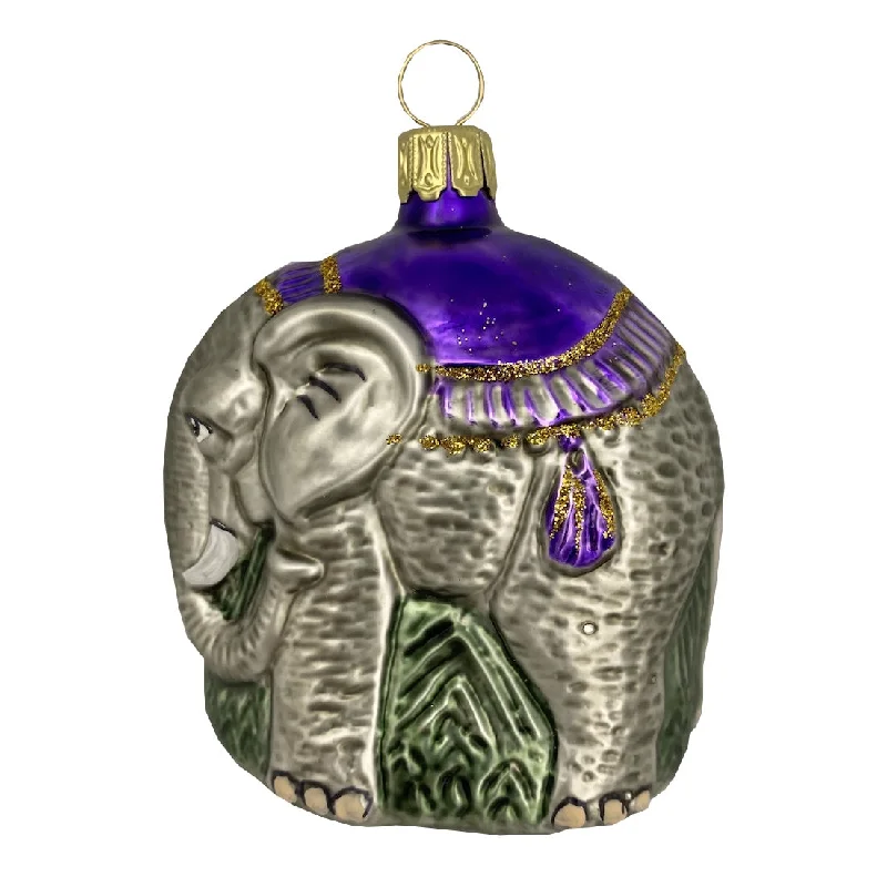 Elephant with Purple Saddle Ornament by Glas Bartholmes