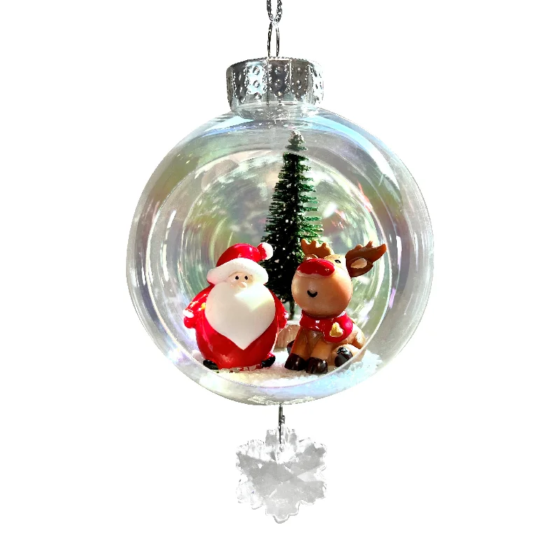 Fat Santa & Rudolph Plastic Ornament with Magnetic Crystal 3" x 7"