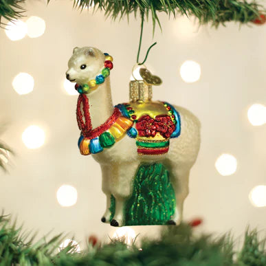 Glass Festive Alpaca Ornament