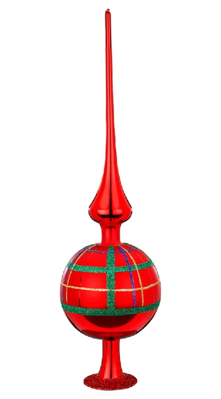 Squared Finial Tree Topper, red shiny, 14.2" by Inge Glas of Germany