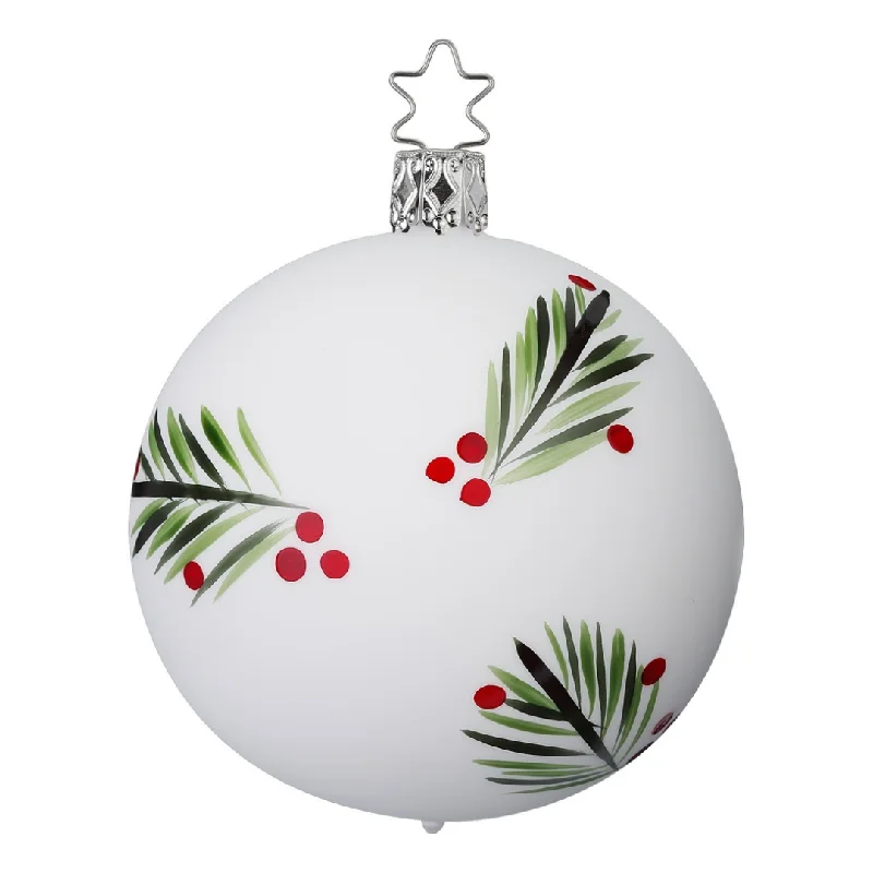 Fir Branches Ball, porcelain white matte, 8cm by Inge Glas of Germany