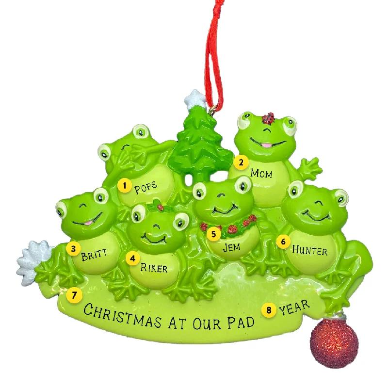 Personalized Frog Family of 6 Ornament