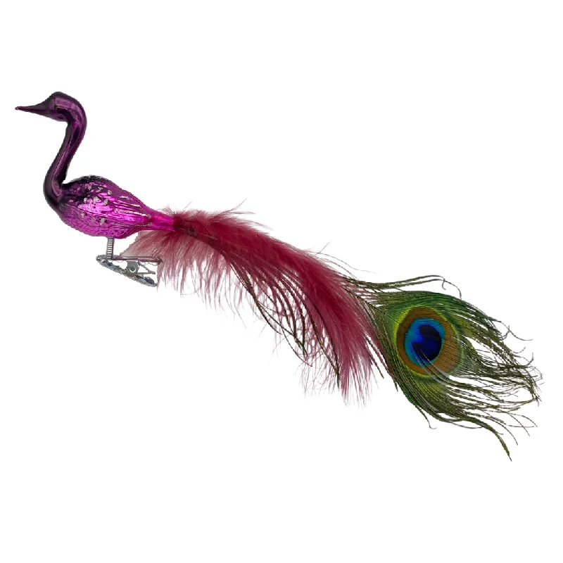 Peacock with real feather, fuchsia ombre by Glas Bartholmes